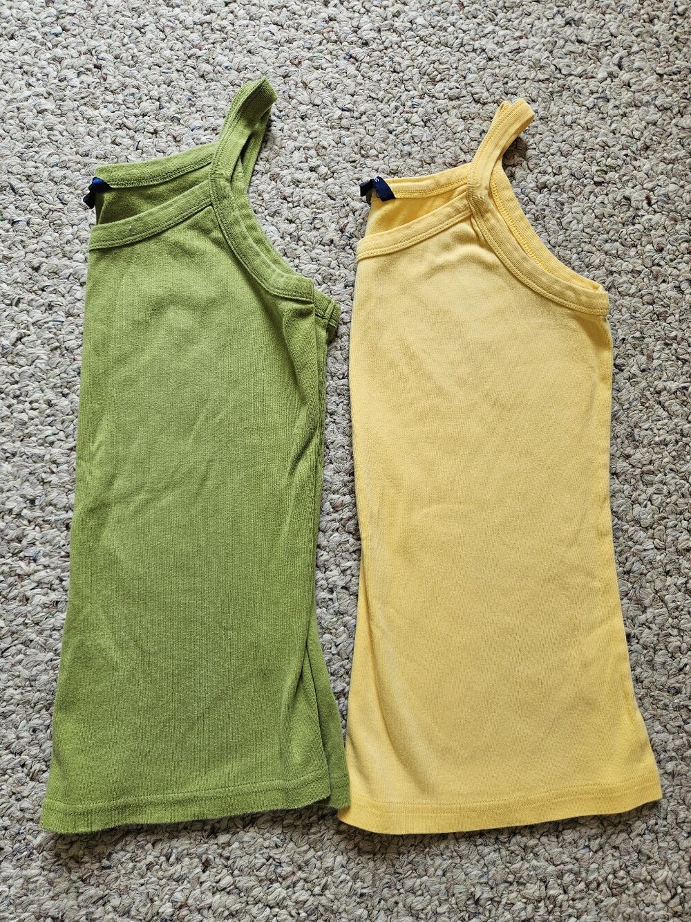 2x Y2K Cotton Knit Tank Tops Lime Green & Yellow Large Fitted Basic Bundle